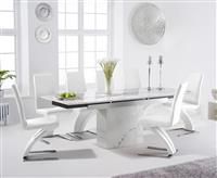 Metropolis 160cm Extending White Marble Dining Table With 4 Black Hampstead Faux Leather Chairs