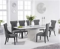 Metropolis 160cm Extending White Marble Dining Table With 4 Grey Freya Chairs