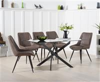 Mara 160cm Glass Dining Table With 4 Mink Brody Antique Chairs
