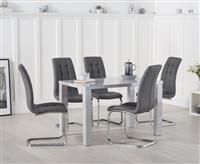 Atlanta 120cm Light Grey High Gloss Dining Table With 4 White Lorin Chairs