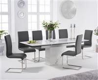 Savona 160cm Extending White Marble Dining Table With 4 Black Austin Faux Leather Chairs
