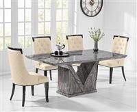 Mocha 160cm Grey Marble Dining Table With 4 Cream Francesca Chairs