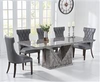 Milan 180cm Grey Marble Dining Table with 6 Cream Sophia Chairs