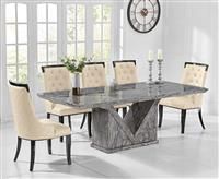 Mocha 220cm Grey Marble Dining Table With 6 Cream Francesca Chairs