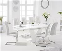 Halo 160cm White High Gloss Extending Dining Table With 4 White Lorin Faux Leather Chairs
