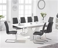 Halo 160cm White High Gloss Extending Dining Table with Tarin Faux Leather Chairs