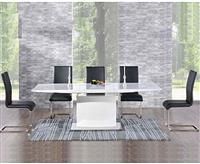 Extending Alessio 160cm White High Gloss Dining Table With 4 Grey Austin Chairs