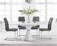 Jackson 120cm Round White Extending Dining Table With 4 Grey Tarin Chairs