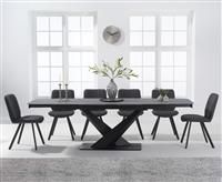 Jacob 180cm Grey Extending Stone Dining Table With 6 Grey Dexter Faux Leather Chairs