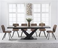 Jacob 180cm Mink Extending Ceramic Dining Table With 6 Brown Dexter Faux Leather Chairs