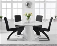 Ravello 130cm Round White Marble Dining Table With 4 Black Hampstead Chairs