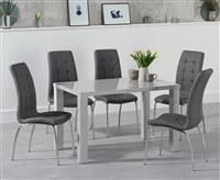 Atlanta 120cm Light Grey Gloss Dining Table With 4 Ivory White Calgary Chairs