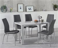 Atlanta 120cm Light Grey Gloss Dining Table With 4 Ivory White Cavello Chairs