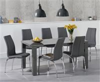 Atlanta 160cm Dark Grey High Gloss Dining Table With 4 Grey Cavello Chairs