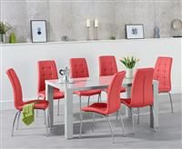 Atlanta 160cm Light Grey High Gloss Dining Table With 4 Red Calgary Chairs