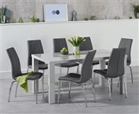 Atlanta 160cm Light Grey Gloss Dining Table With 4 Grey Cavello Chairs