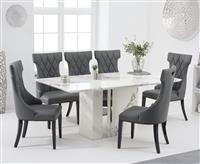 Alicia 180cm White Marble Dining Table With 4 Grey Sophia Chairs
