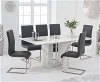 Alicia 180cm White Marble Dining Table With 4 Black Malaga Chairs
