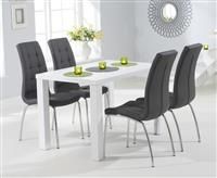 Atlanta 120cm White High Gloss Dining Table With 4 Ivory White Calgary Chairs