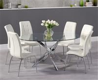 Denver 165cm Oval Glass Dining Table With 4 Ivory White Calgary Chairs