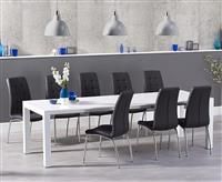 Joseph Extending White High Gloss Dining Table With 6 Cream Calgary Chairs