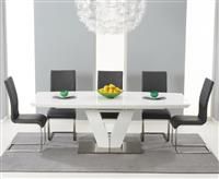 Malaga 180cm White High Gloss Extending Dining Table With 4 Grey Malaga Chairs
