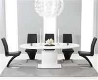 Santana 160cm White High Gloss Extending Pedestal Dining Table With 4 Ivory White Hampstead Z Chairs