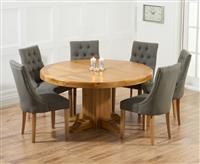 Torino 150cm Solid Oak Round Pedestal Dining Table With 4 Grey Beatrix Fabric Chairs