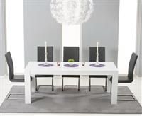 Extending Baltimore 200cm White High Gloss Dining Table With 4 Grey Austin Chairs