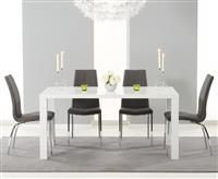 Atlanta 160cm White High Gloss Dining Table With 4 Grey Cavello Chairs