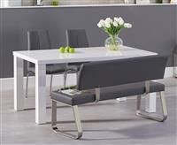 Atlanta 160cm White High Gloss Dining Table With 2 Grey Marco Chairs And 1 Malaga Grey Bench