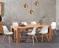 Madrid 200cm Oak Dining Table With 6 White Orson Faux Leather Chairs