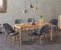 Oxford 150cm Solid Oak Dining Table With 6 Grey Hudson Faux Leather Chairs