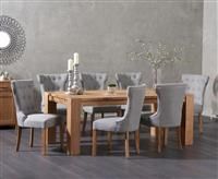 Madrid 200cm Solid Oak Dining Table With 6 Grey Clara Fabric Chairs