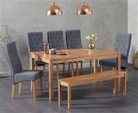 Oxford 150cm Solid Oak Dining Table with Juliette Fabric Chairs and Oxford Bench