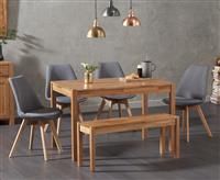 Oxford 150cm Solid Oak Dining Table with Duke Fabric Chairs and Oxford Bench