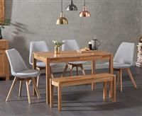 Oxford 120cm Solid Oak Dining Table with Duke Fabric Chairs and Oxford Bench