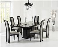 Carvelle 160cm Black Pedestal Marble Table With 4 Brown Raphael Chairs