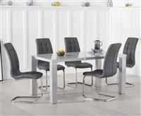 Atlanta 160cm Light Grey High Gloss Dining Table With 4 Grey Lorin Chairs