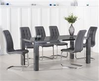 Atlanta 200cm Dark Grey High Gloss Dining Table with Lorin Chairs