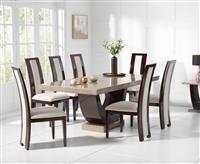 Raphael 200cm Brown Pedestal Marble Dining Table with 10 Black Novara Chairs