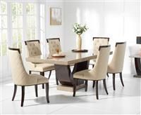 Raphael 170cm Brown Pedestal Marble Dining Table With 4 Cream Francesca Chairs