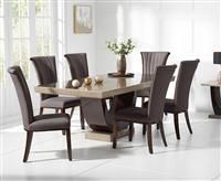 Novara 170cm Brown Pedestal Marble Dining Table with 4 Brown Alpine Chairs