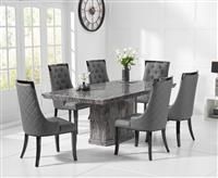 Carvelle 200cm Dark Grey Pedestal Marble Dining Table With 6 Cream Francesca Chairs