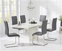 Carvelle 200cm White Pedestal Marble Dining Table With 6 Black Austin Chairs