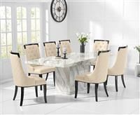 Calacatta 220cm Marble-Effect Dining Table With 6 Cream Francesca Chairs