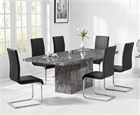 Crema 220cm Grey Marble Dining Table With 6 White Malaga Chairs