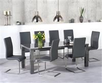 Atlanta 200cm Dark Grey High Gloss Dining Table with Malaga Chairs