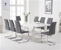 Atlanta White Gloss 160-220cm Extending Dining Table With 4 Grey Tarin Chairs
