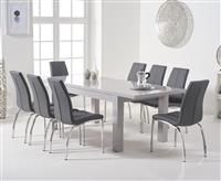 Atlanta Light Grey Gloss 160-220cm Extending Dining Table With 4 Ivory White Cavello Chairs